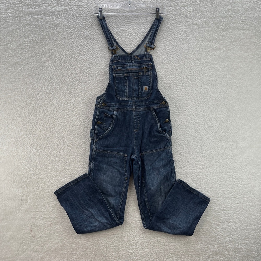 Carhartt Overalls Womens XS Blue Double Knee Denim Bibs Farm Outdoor Workwear